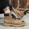 Ботинки в британском стиле для улицы Мужские 2024 Новые Ботильоны из натуральной кожи Высокие на шнуровке Кожаная обувь Модные рабочие Нескользящие ботинки