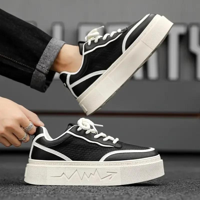 Модные мужские кроссовки Модные кеды для скейтборда Легкие кожаные повседневные туфли для мужчин На шнуровке Вулканизированная обувь Обувь на платформе Tenis Masculino
