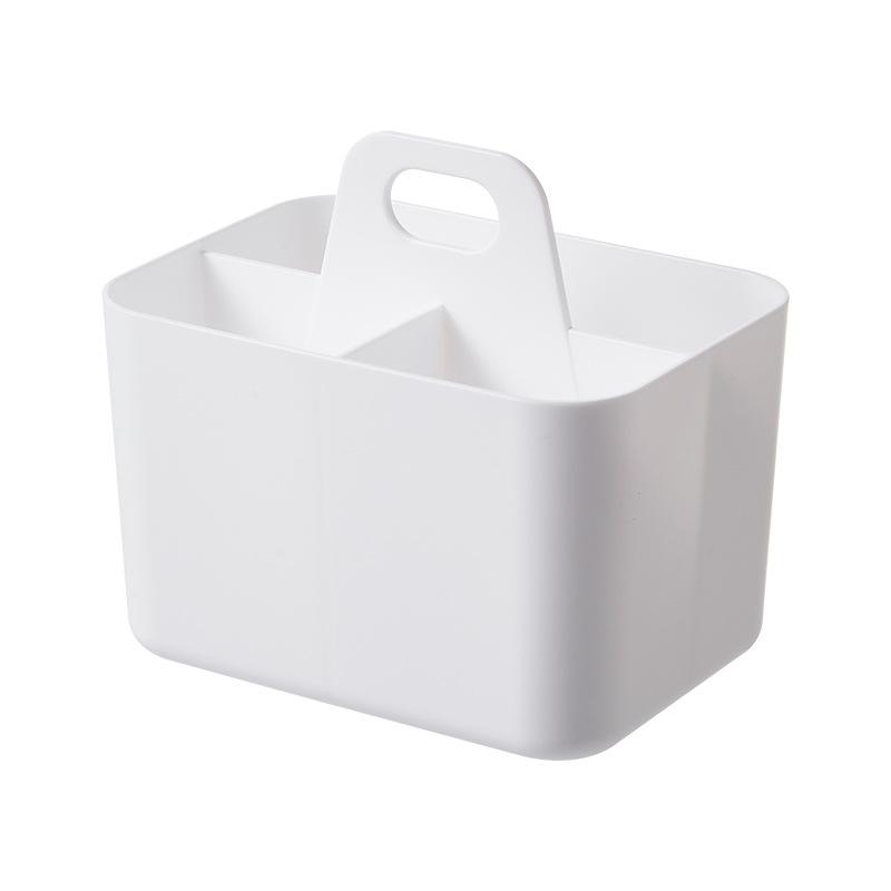 3-Compartment Desktop Storage Box with Handle, Portable Makeup Caddy Organizer for Countertop Skincare, Office Stationery Bin