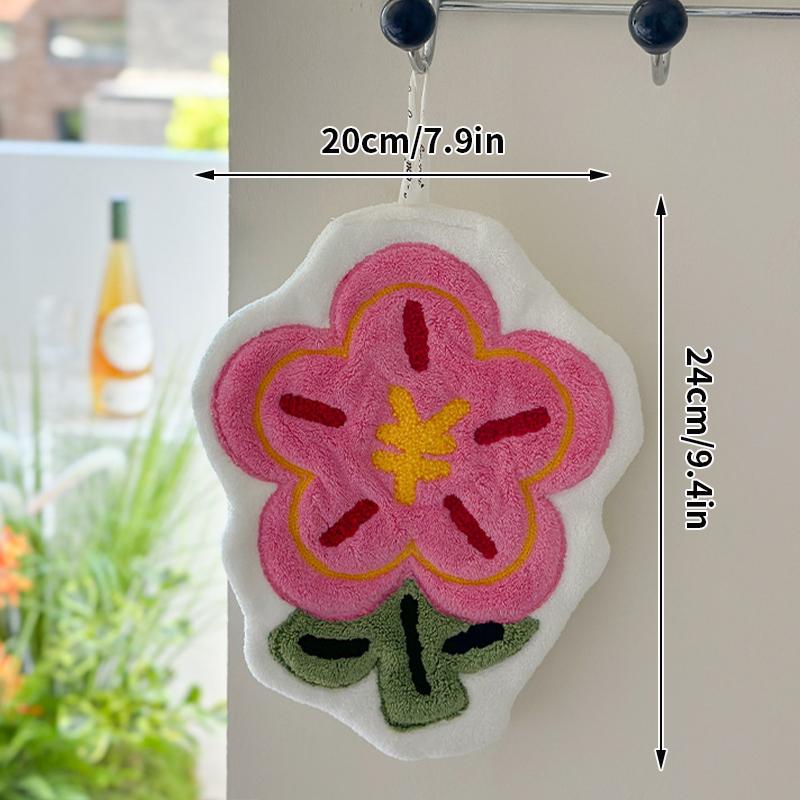 Flower Shape Hand Towel Super Absorbent Cleaning Cloth Bathroom Kitchen Hanging Hand Wipe Thicken Handkerchief Dishcloth