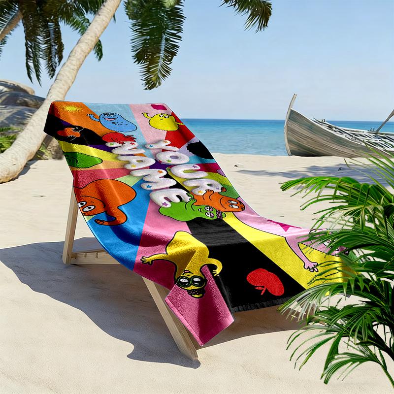 Custom Name,Barbapapa Print Beach Towel, Large Soft Quick Dry Towel for Beach Camping Swimming
