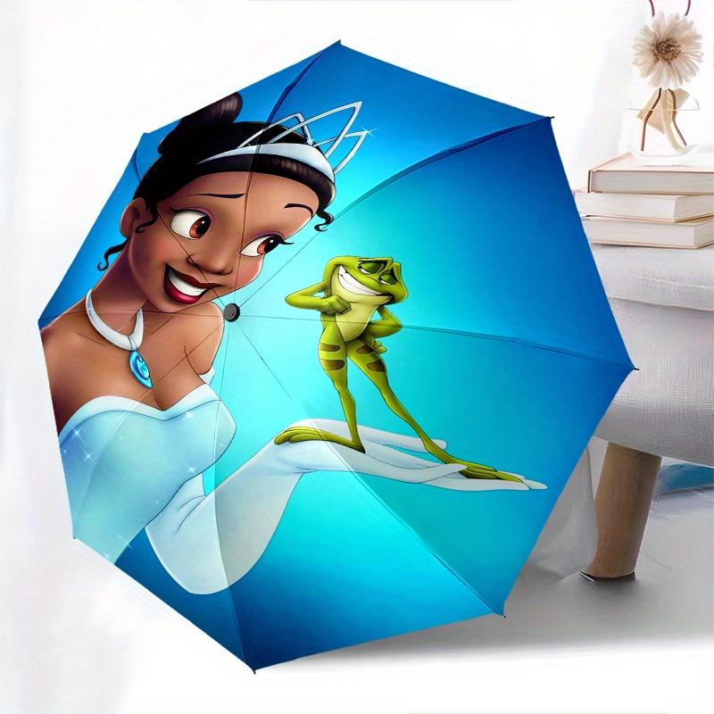 Princess Tiana, Frog Prince Themed Automatic opening and closing folding umbrella, 8-rib windproof, compact travel design, suitable for all