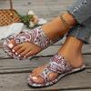 Women's Bohemian Flat Sandals, Colorful Patterned Summer Fashion Slip-On Slides, Casual Open Toe Beach Footwear