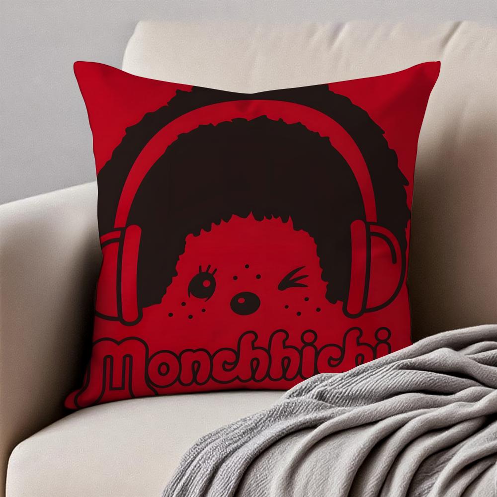 Cartoon MMonchhichis Cushion Cover Pillowcase Antidustmite Invisible Zipper Short Plush Sofa Cushion