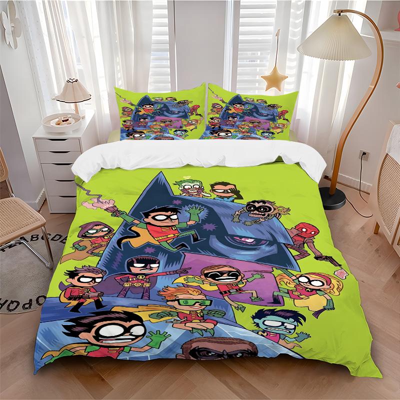 3pcs Teen Titans Go Bedding Set, Includes One Quilt Cover and Two Pillowcases, Bedroom and Guest Room Decoration. T72301128
