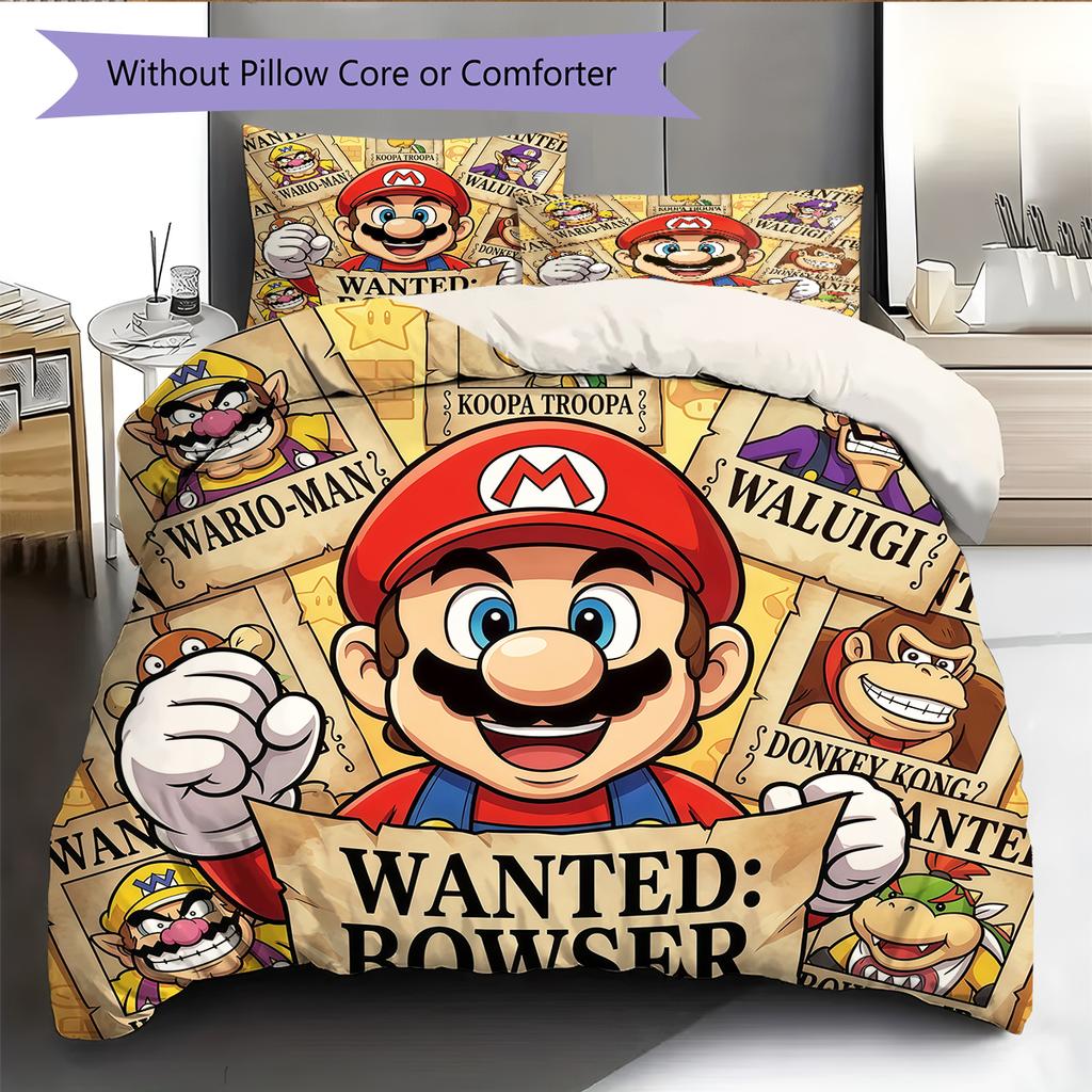 Mario Pattern Bedding Quilt Set Home Decoration Gift (1 * duvet cover + 2 * pillowcase without core)