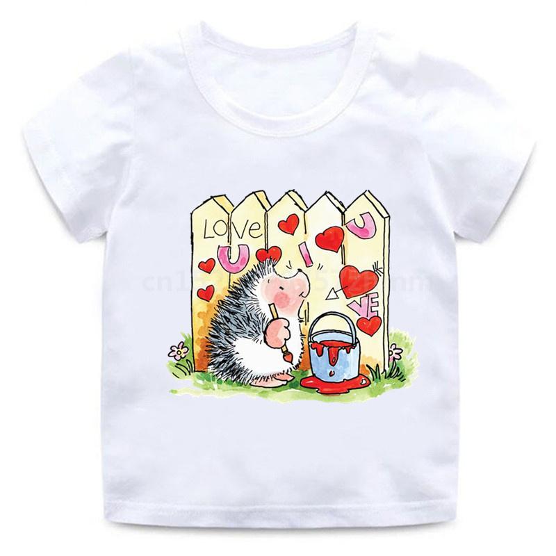 Детские футболки с милым ежиком и животным, забавная забавная футболка для маленьких мальчиков, детские летние топы с короткими рукавами, одежда для девочек