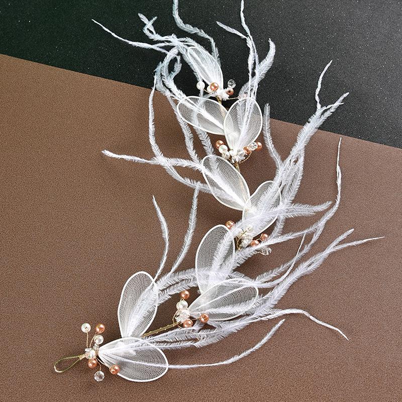 Супер Фея Перо Белые Листья Ободки Для Волос Искусственный Жемчуг Головные Уборы Для Невесты Свадебная Вечеринка Украшения Для Волос