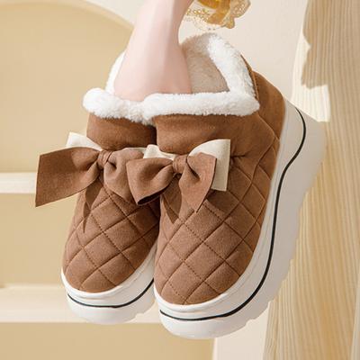 2024 Новые зимние женские милые теплые ботильоны на открытом воздухе с нескользящей толстой подошвой зимние ботинки с бантом из хлопка домашние плюшевые ботинки EVA