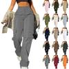 Women's Casual Lightweight Hiking Pants High Waist Beltless Straight Leg Loose 4 Pockets Cargo Pants