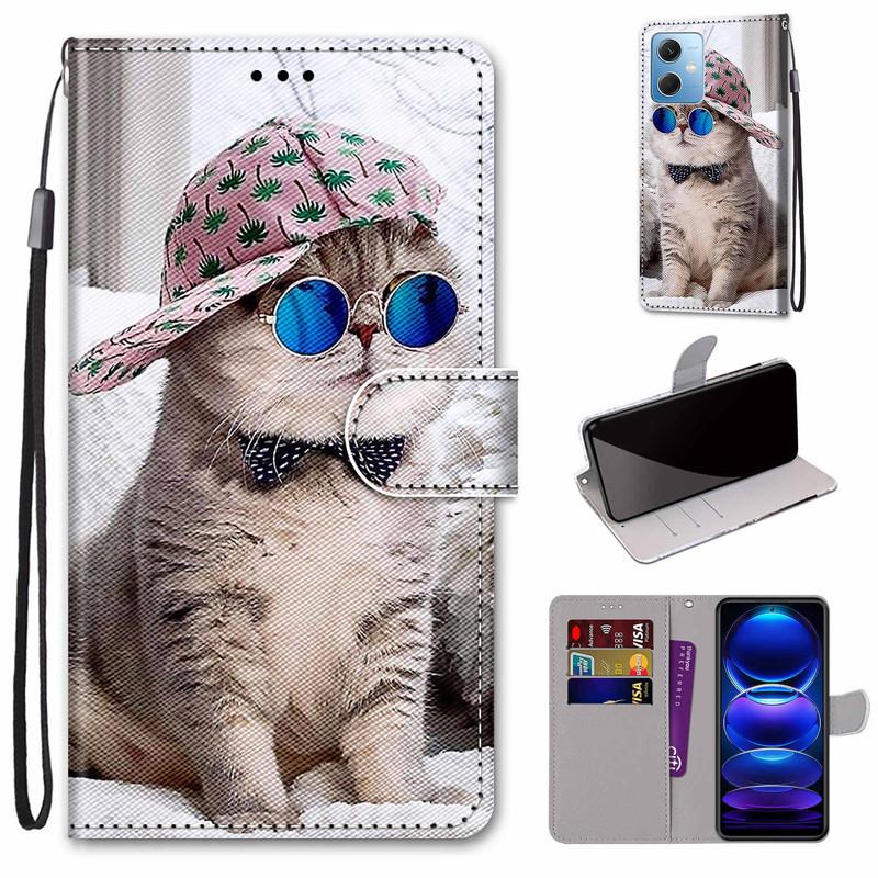 Для Xiaomi 11T 12T 13T Redmi Note 13 12 11 10 Pro 12S 11S 10S мультяшный цветок животное узор PU кожа слоты для карт флип кошелек подставка чехол для телефона