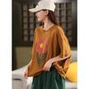 DIMANAF 2025 Летняя хлопковая футболка женская с цветочным принтом, короткий рукав, свободная зелено-синяя футболка