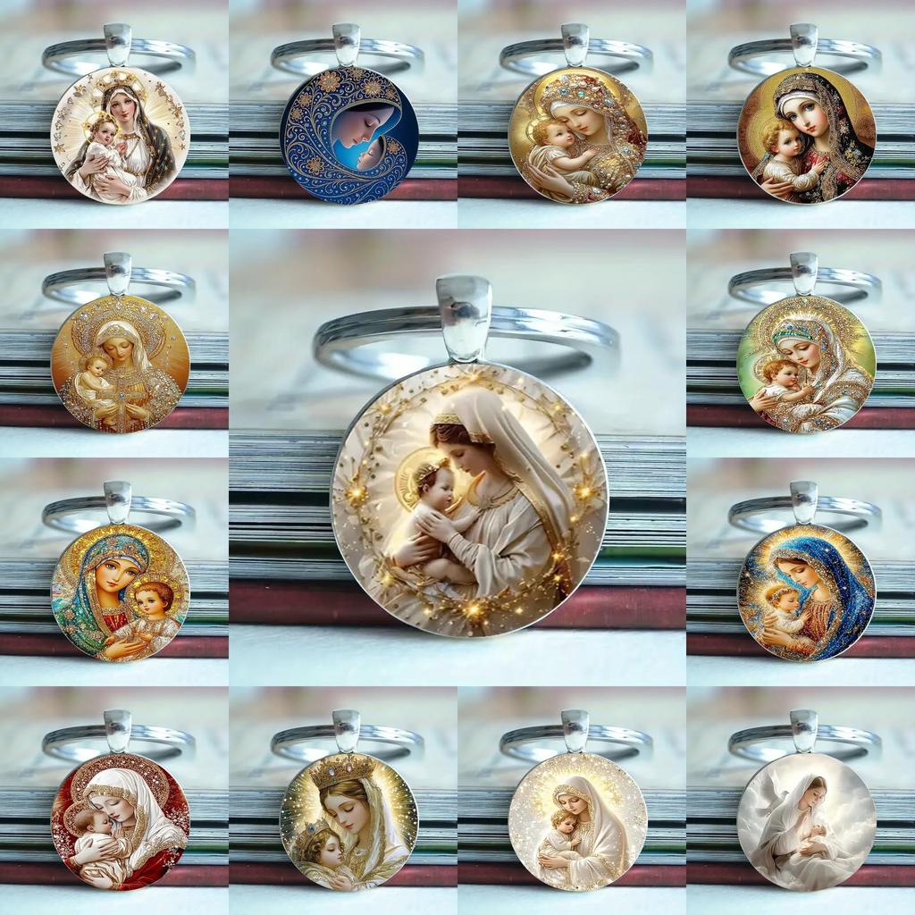 Virgin Blessed Mary Artistic Round Keyring Keychain For Faith Gifts Inspiration