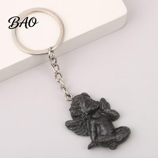 Solid Workmanship Keychain Angel Keychain, 3D Relief Little Key Ring, Zinc Alloy Cherub Fade-resistant Ring Holder for Men Women, Retro Bag