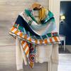 NINA SOLOR Double-Sided Silk Wool Equestrian Pattern Scarf
