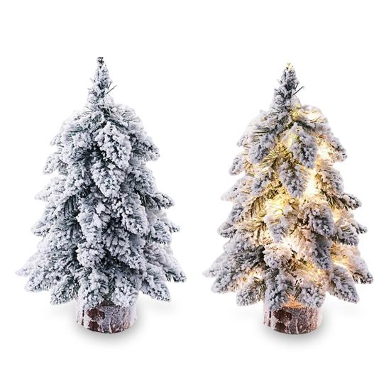 Мини-елочное украшение, искусственный снег, флокированная рождественская елка, светящаяся сосна с деревянной основой для украшения праздников в помещении и на открытом воздухе