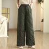 Women Winter Elastic Waist Padded Warm Trousers Solid Color Casual Wide Leg Sweatpants