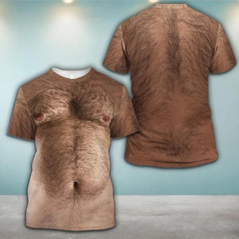 Funny Hairy Chest 3D T-shirt All Over Print Realistic Body Gag Gift