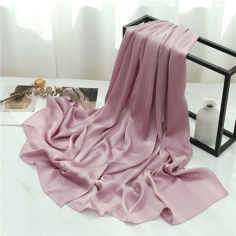 Headscarf Solid Color Silk Scarf Basic Versatile Scarf Women's Smooth Crepe Travel Scarf Xizang Travel Shawl