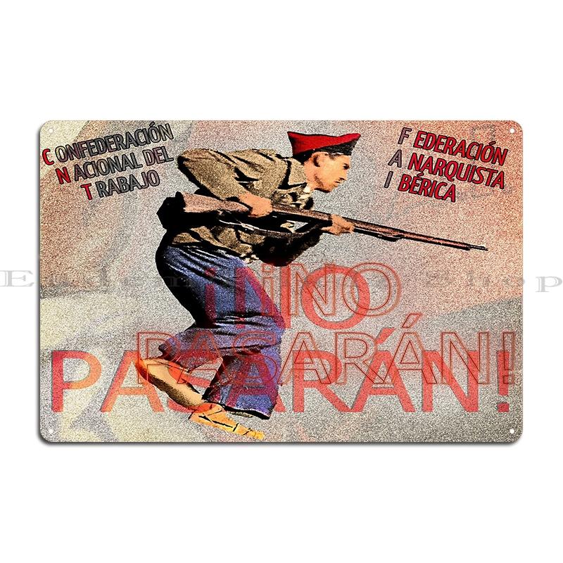 No Pasaran Испанская революция Гражданская война Металлическая табличка Ржавый декор стены кинотеатра Дизайн кинотеатра No Pasaran Жестяная вывеска Постер