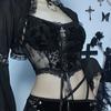 Velvet Lace Bandage Tops Woman Gothic Harajuku Street Mesh Print Sling Black Vest Club Party Summer