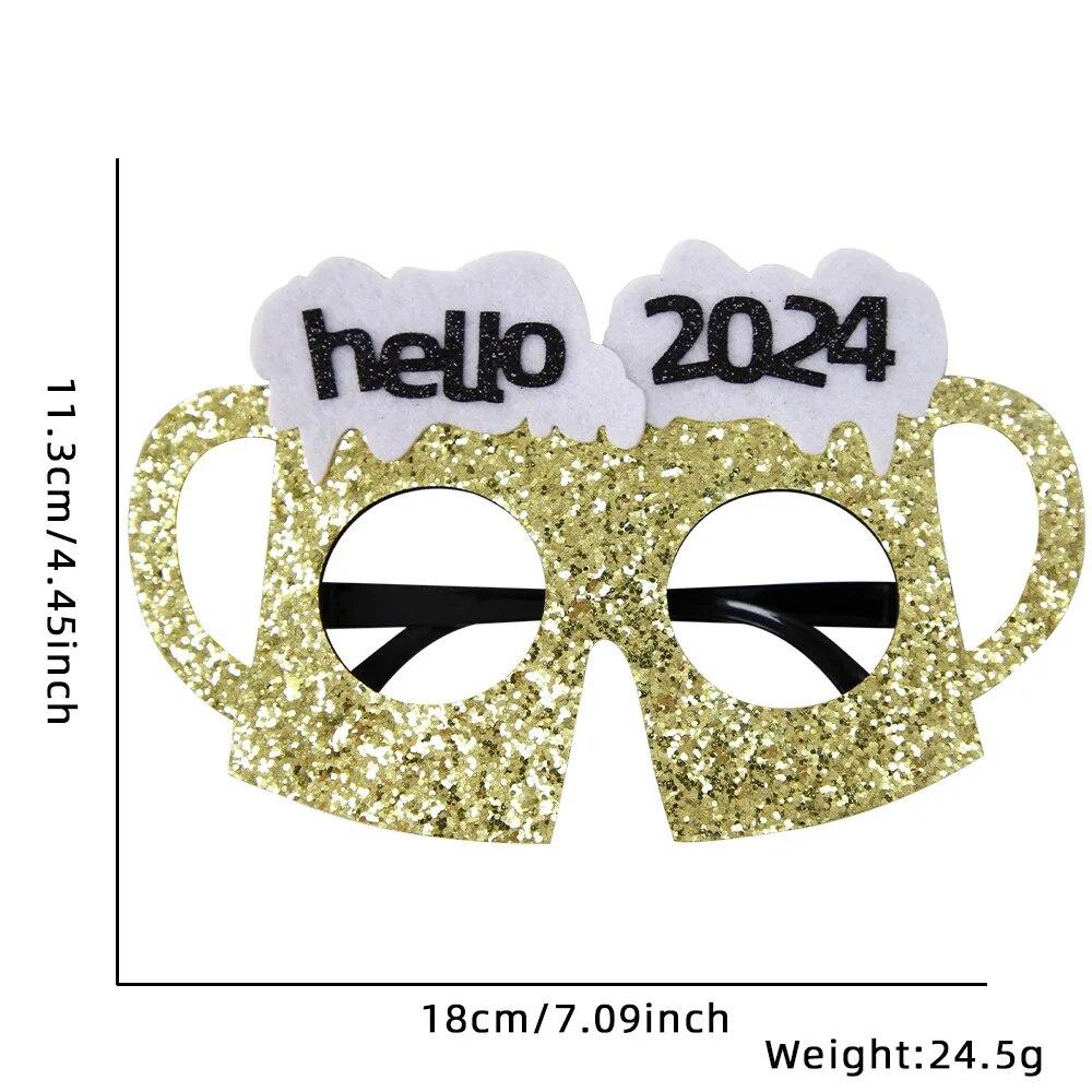 New Year Non-woven Glitter Powder Glasses Happy New Year Decorations Christmas Party Decor Adult Children Eyeglass Frame