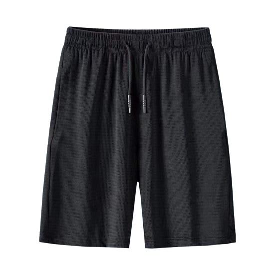 Men Sport Shorts Loose Ice Silk Quick Dry Straight Wide Leg Drawstring Elastic Waist Pleated Solid Color Gym Traning Jogging Sweatpants