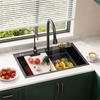 Drop in Single Bowl Bar Sink Black Waterfall Kitchen Sink, Stainless Steel with Cup Rinser, In/Undermount Farmhouse Workstation Multiple Accessories
