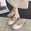 Fashion Spring and Autumn New Brand Square Toe Women's Thick Heel Slippers Fashionable Women's Elegant Low Heel Slip-On Sandals