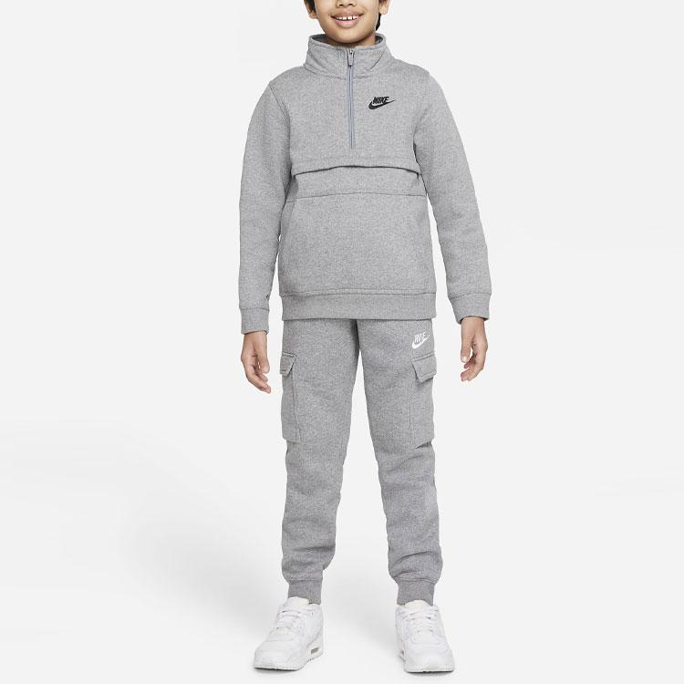 Nike Спортивные штаны Club Logo Вышитые Манжеты Свободная вязка Джоггеры Детские штаны Дымчато-серый CQ4298-091