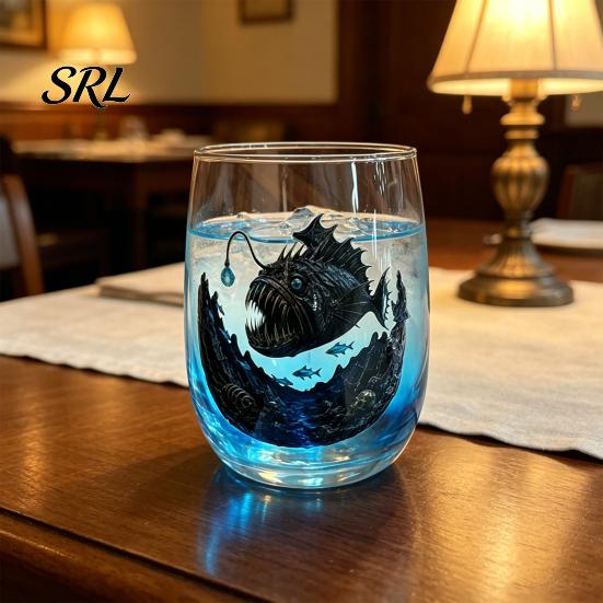 Artistic Beach House Kitchen Accessories Pirate Theme Stemless Wine Glass, 425ml Capacity, Marine Inspired Design Life Themed Gifts Borosilicate Glass