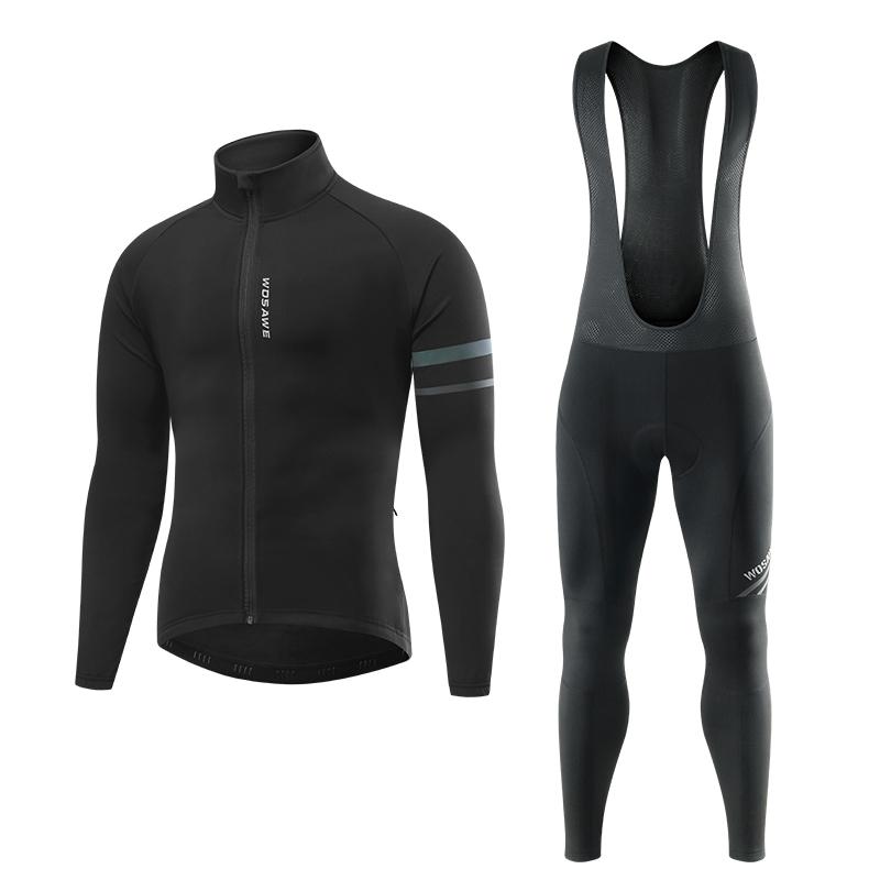 Комплекты для велоспорта Мужская термофлисовая куртка WOSAWE с гелевой подкладкой и брюки-комбинезон