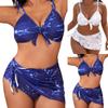 Ayollar uchun halter halqali bikini to'plami, yopish uchun yubka va shortikli cho'milish kostyumi