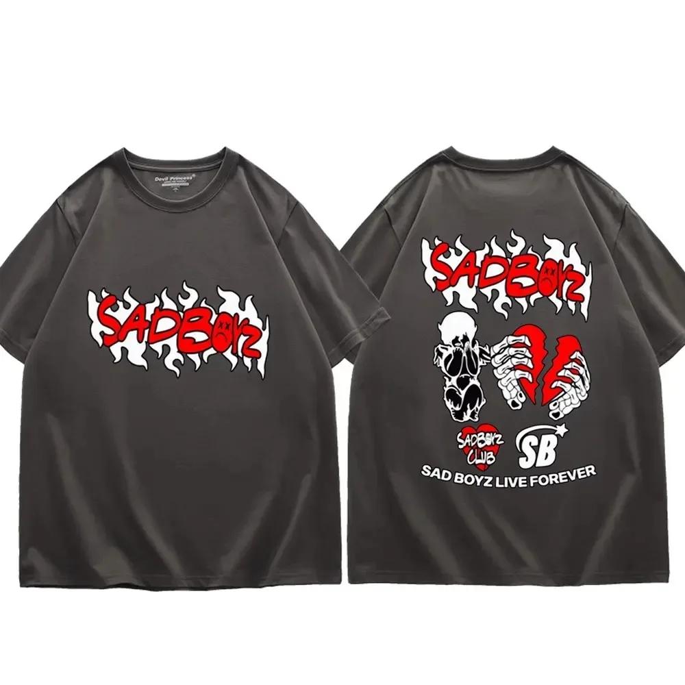 Футболки с рисунком Singer Junior H Sad Boyz 2024 года, унисекс, готическая мода, короткий рукав, футболка Harajuku Hip Hop, свободные футболки, унисекс