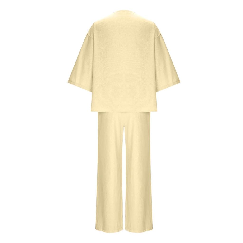 Комплекты из двух предметов для женщин: топ-рубашка с V-образным вырезом на пуговицах и брюки с широкими штанинами, свободные спортивные костюмы