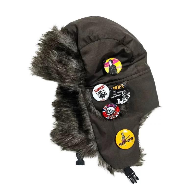 Хип-Хоп Панк-Рок Значки Винтажная Ушанка Тактический Techwear Стиль Мех Теплая Зимняя Шапка Мужчины Женщины Камуфляж Ушанки Траппер