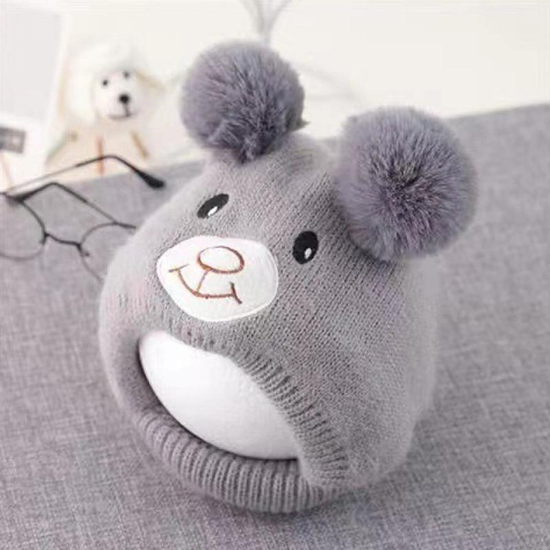 Cute Bear Beanie Cap For Baby Cartoon Warm Knitted Hat Autumn Winter Toddler Ear Protection Caps
