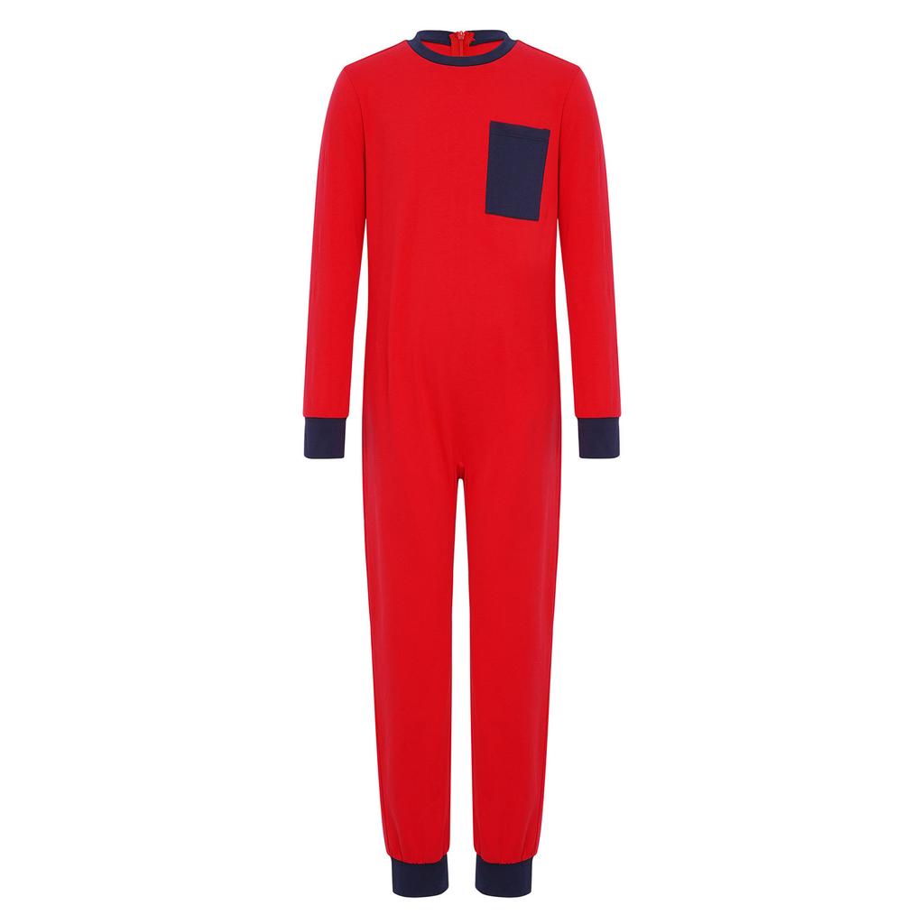 Унисекс Детский Адаптивный Комбинезон Круглый Вырез Длинный Рукав Анти-царапина на Спине Невидимая Молния Контрастный Цветной Карман Одежда