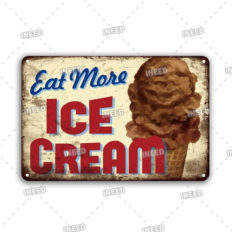 Tin Sign FastFood Pizza Hot Dog Hamburgers Ice Cream Fries Pop Corn Metal Vintage Plaque Metal Retro Plate Kitchen Wall Decor