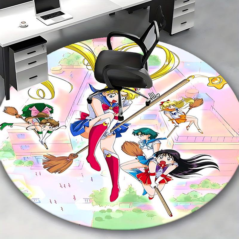 1pc Sailor Moon Anime Round Carpet Office Chair Mat, NonSlip Rug for Home Decor, Seasonal Gift, Suitable for Office, Living Room