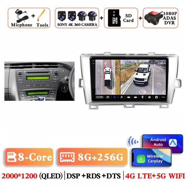 Android 14 Carplay Auto для Toyota Prius 3 XW30 2009 2010 2011 2012 2013 - 2015 RHD Автомобильный радиоприемник Мультимедийный проигрыватель GPS Стерео DSP