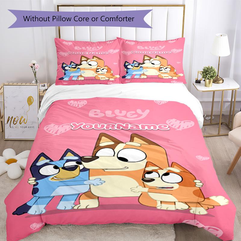 Bluey 1 Customize your name Bedding Set Breathable Duvet Cover with Pillowcases Home Decoration Birthday Gift