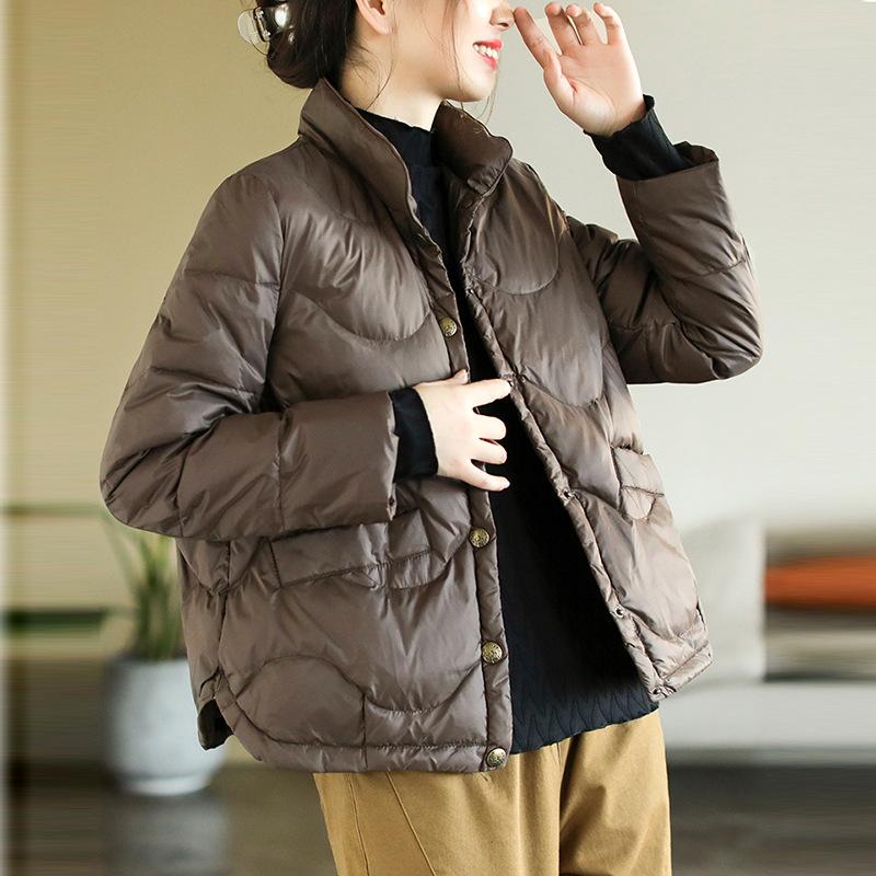 Литературный и ретро пуховик женский короткий 2024 зима легкий воротник-стойка теплый маленький темперамент повседневный топ прилив