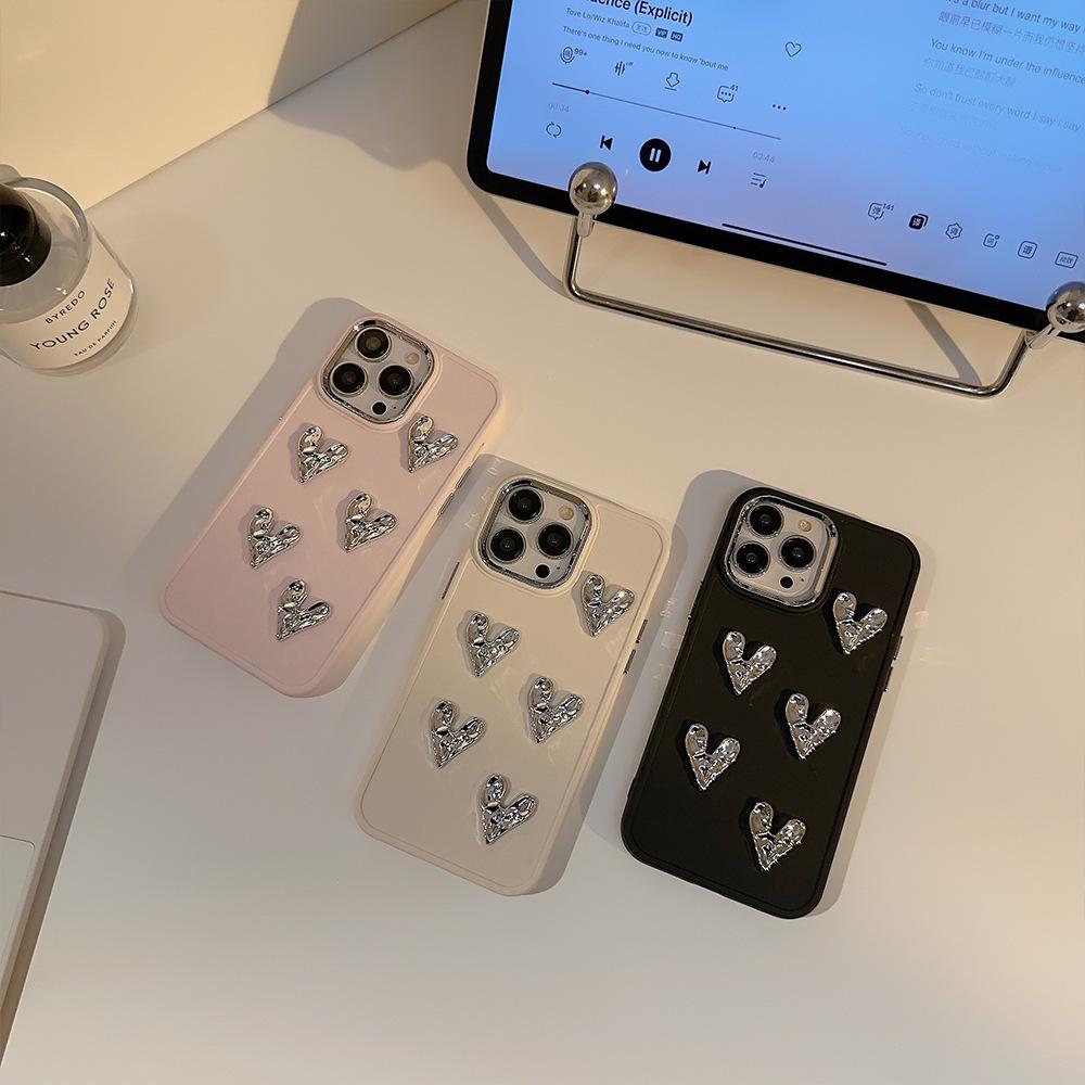 Подходит для IPhone16, Простой чехол для телефона с бриллиантом в форме сердца, Apple 15, Защитный чехол 14, Pro Max, Ощущение премиум-класса 13
