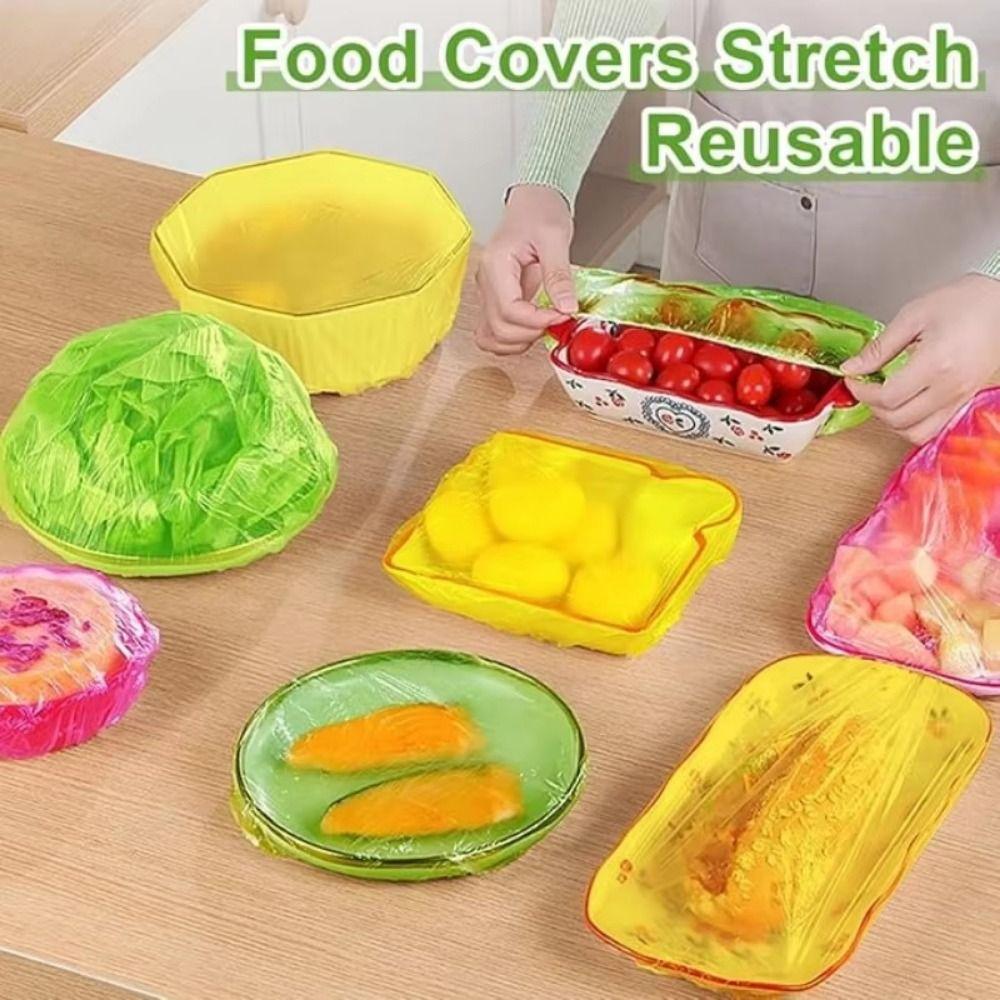 60Pcs Disposable Food Storage Covers Colorful Wrap Bowl Covers Durable Fresh Keeping Bags  Kitchen