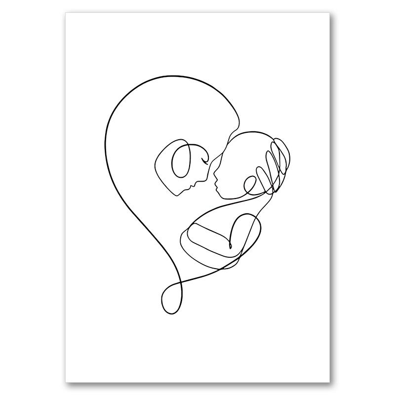 Abstract Line Mom Baby Hand Heart Minimalist Wall Art Canvas Painting Nordic Posters And Prints Wall Pictures Kids Room Decor