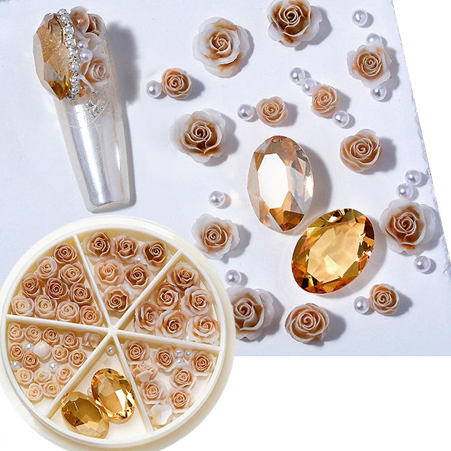 3D-цветы розы и камелии с набором жемчужных бусин, ювелирные аксессуары для дизайна ногтей