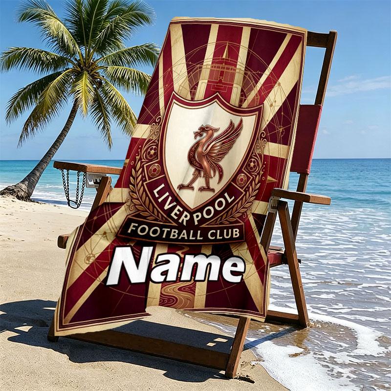 Custom Name Personalized Liverpool FC Print Beach Towel, for Trip Camping Beach Party Home Decor, Birthday Gift for Family & Friends