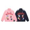 American Vintage Cartoon Animal Embroidered Stand Collar Jacket Loose Fit Couple Casual Outerwear Men Women