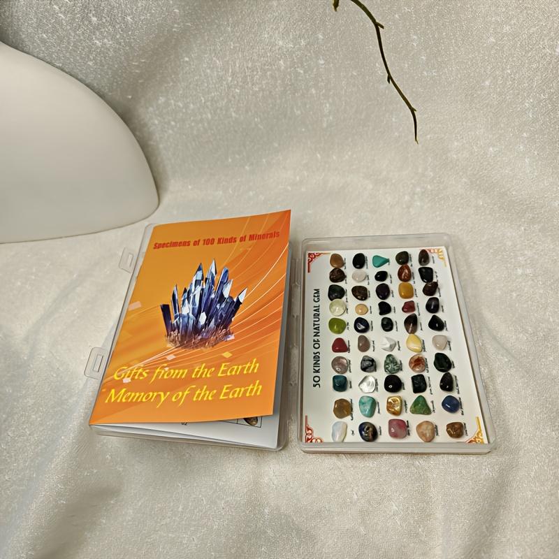Образцы минералов и 100-страничный атлас горных пород, включая кристаллы, агат, флюорит, тигровый глаз и многое другое.